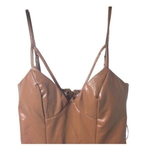 NWT Kaylee Kollection Brown Mocha Faux Leather Bodycon Party Slip Dress Small - Picture 3 of 6